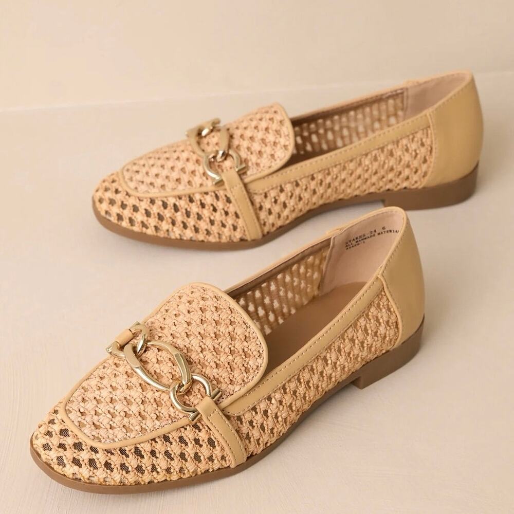 Bamboo 8.5 Stick to Your Word Natural Woven Loafer Rattan Gold Shoe Flat EUC